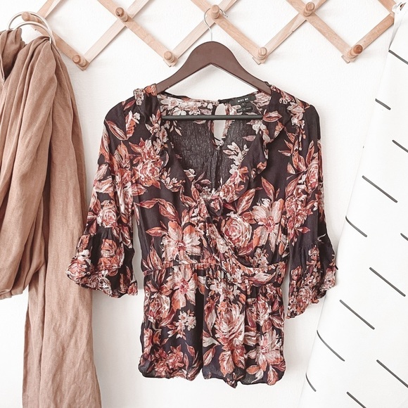 Miss Me Black Floral V-Neck Blouse - Picture 2 of 7